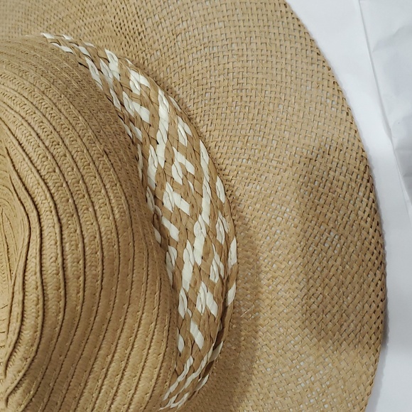 Joe\'s jean tan cream color block braided‎ detail straw panama style hat new main image 4